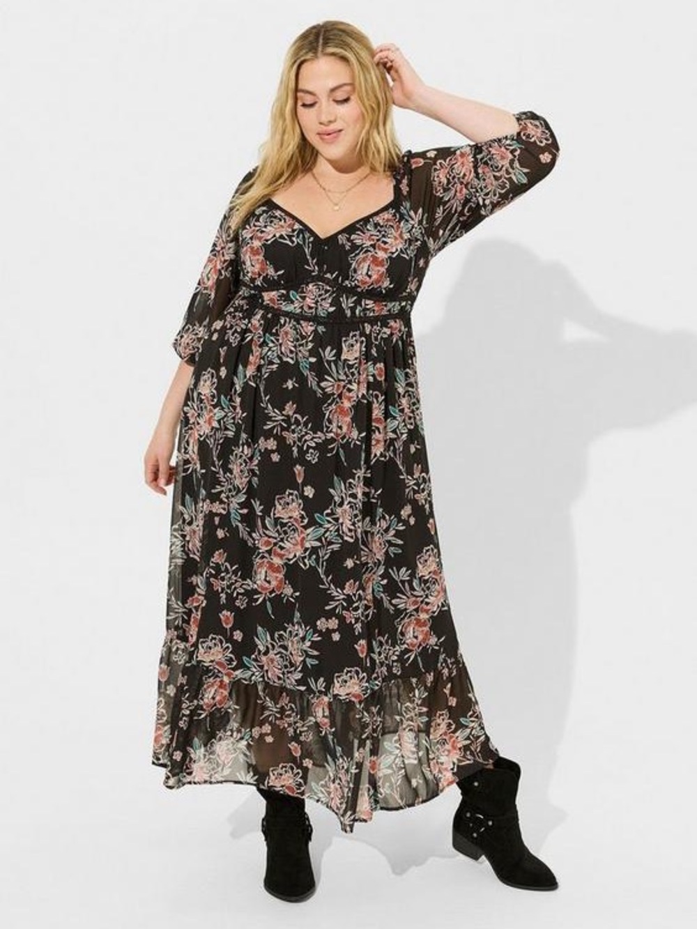 Torrid Maxi Chiffon Shirred Bodice A-Line Dress with Pockets Size 2x